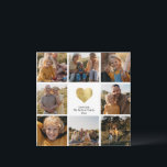 Anpassningsbar Multi Photo Family Keepsaké Guld He<br><div class="desc">Modern,  enkel fotokollage i elegant i en rutnätslayout med ett guld-hjärta och anpassningsbar-meddelande från din familj.</div>
