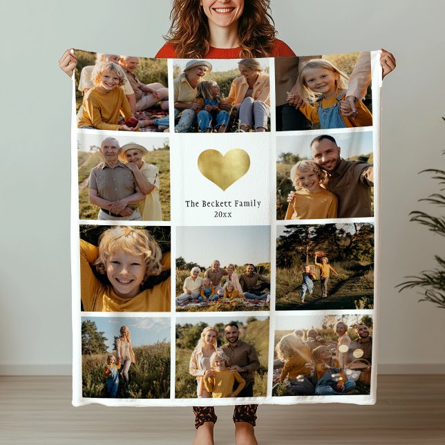Anpassningsbar Multi Photo Family Keepsaké Guld He Fleecefilt (Skapare uppladdad)