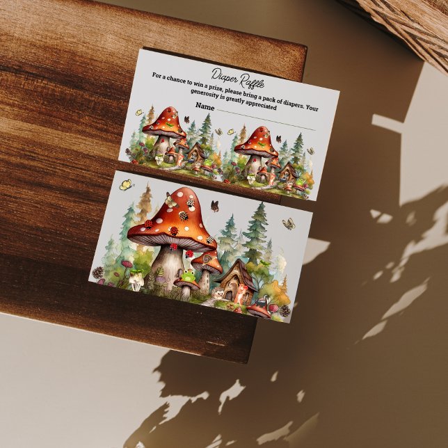 Anpassningsbar Mushroom Whimsical Woodland Diaper  Tilläggskort (Little Fungi Diaper Raffle – Add woodland charm to your fall baby shower with this whimsical touch!)