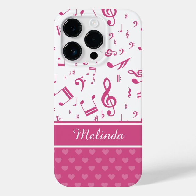 Anpassningsbar Musik noter och Hearts Mönster Rosa (Baksida)