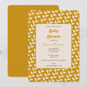 Anpassningsbar Mustard 70s Retro Löv Baby Shower Inbjudningar