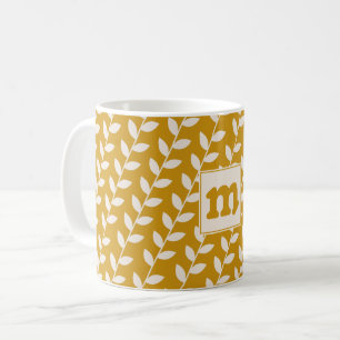 Anpassningsbar Mustard 70s Retro Löv Monogram Kaffemugg