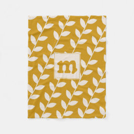 Anpassningsbar Mustard Retro Löv Mönster Monogram Fleecefilt