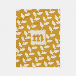 Anpassningsbar Mustard Retro Löv Mönster Monogram Fleecefilt