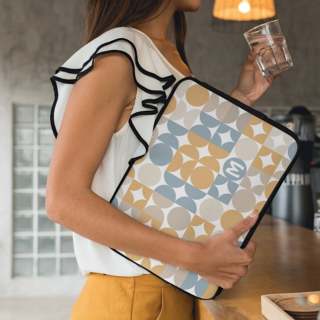 Anpassningsbar Mustard Taupe Grått Blue Retro Art  Laptop Fodral (Skapare uppladdad)