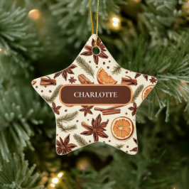 Anpassningsbar Mysigt Spice Mönster - Namn Julgransprydnad Keramik