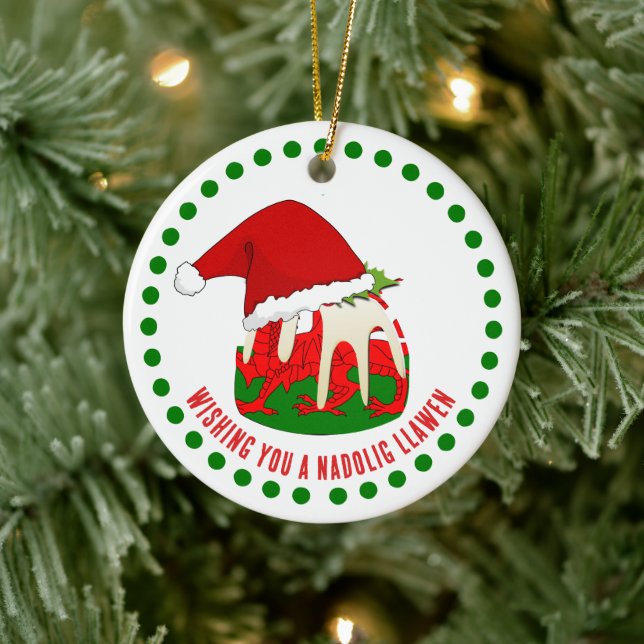 Anpassningsbar Nadolig Llawen WELSH CHRISTMAS Pudd Julgransprydnad Keramik (Träd)