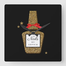 ANPASSNINGSBAR NAIL salon Golden glitter stylist Fyrkantig Klocka