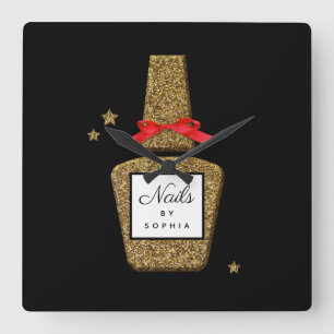 ANPASSNINGSBAR NAIL salon Golden glitter stylist Fyrkantig Klocka