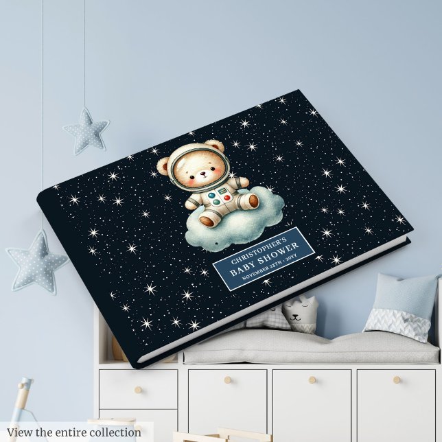 Anpassningsbar Nalle Astronaut Baby Shower Guest B Gästböcker (Custom Teddy Bear Astronaut Baby Shower Guest Book)