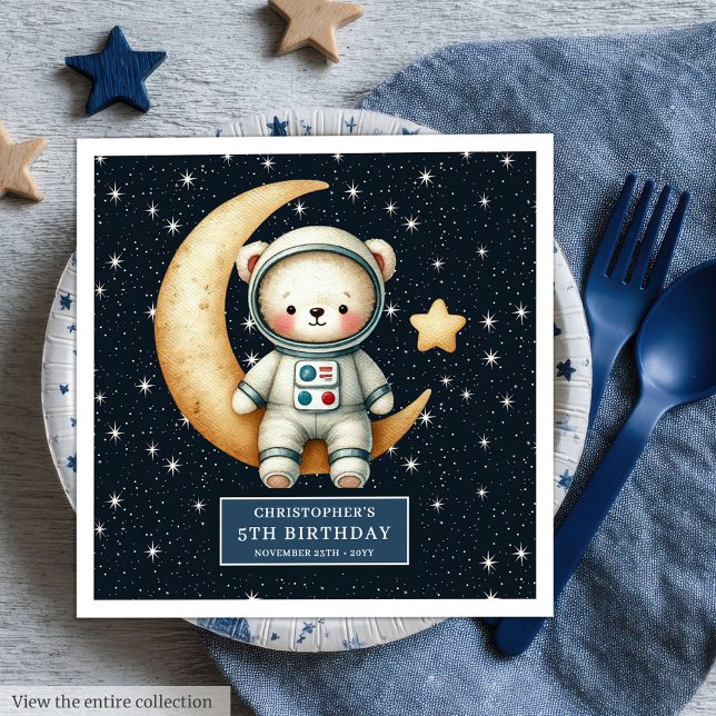 Anpassningsbar Nalle Astronaut Napkins Baby Shower Pappersservett (Custom Teddy Bear Astronaut Napkins Baby Shower )