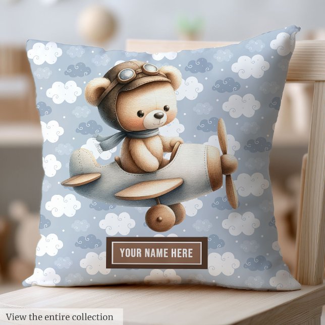 Anpassningsbar Nalle Pillow for Pojke Nursery Kudde (Custom Teddy Bear Pillow for Baby Boy Nursery)