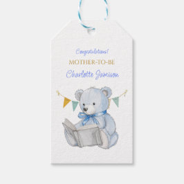 Anpassningsbar Nalle som läser en babydusch för bo Presentetikett