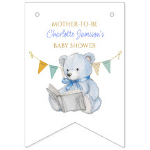 Anpassningsbar Nalle som läser en babydusch för bo