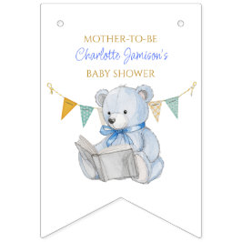 Anpassningsbar Nalle som läser en babydusch för bo Vimplar