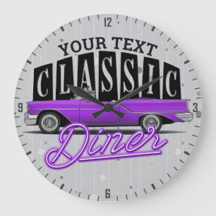 Anpassningsbar Namn Faux Neon 1950's Classic Car M Stor Klocka