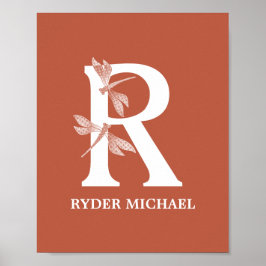 Anpassningsbar Namn Monogram Brev R Dragonfly Art Poster