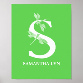 Anpassningsbar Namn Monogram Brev S Dragonfly Art Poster