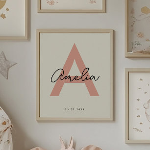 Anpassningsbar Namn Nursery Monogram Brev Kids Roo Poster