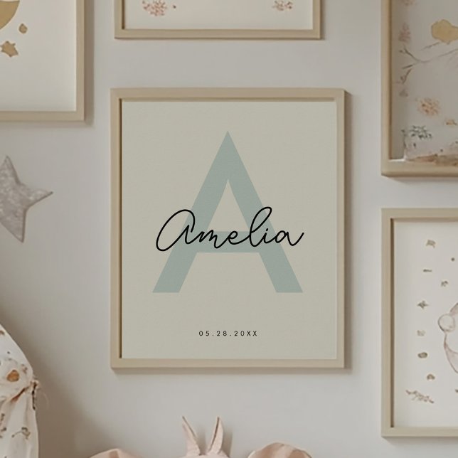 Anpassningsbar Namn Nursery Monogram Brev Kids Roo Poster (Skapare uppladdad)