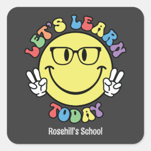 Anpassningsbar namn Retro Back to school Fyrkantigt Klistermärke