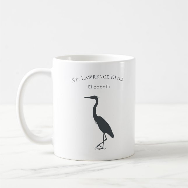 anpassningsbar namn Underbar Blue Heron silhouette Kaffemugg (Vänster)