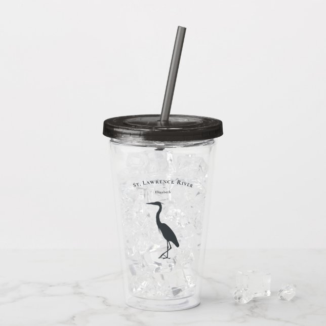 anpassningsbar namn Underbar Blue Heron silhouette Take Away Mugg (Baksida Ice)