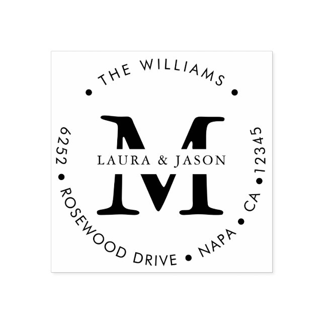 Anpassningsbar Namngiven och Monogrammed Round Ret Stämpel (Tryck)