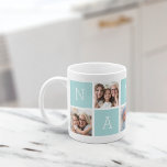 Anpassningsbar Nani Grandmor 5 Photo Collage Kaffemugg<br><div class="desc">Skapa en söt keepsaké för mormor med den här enkla designen som innehåller fem av dina favoritfoton från Instagram, ordnade i en samlingslayout med alternerande fyrkanter i pastelmynta grönt, och stava ut "Nani" med ett hjärta i den sista kvadraten. Anpassa med favoritfoton av hennes barnbarn för en uppskattad gåva till...</div>