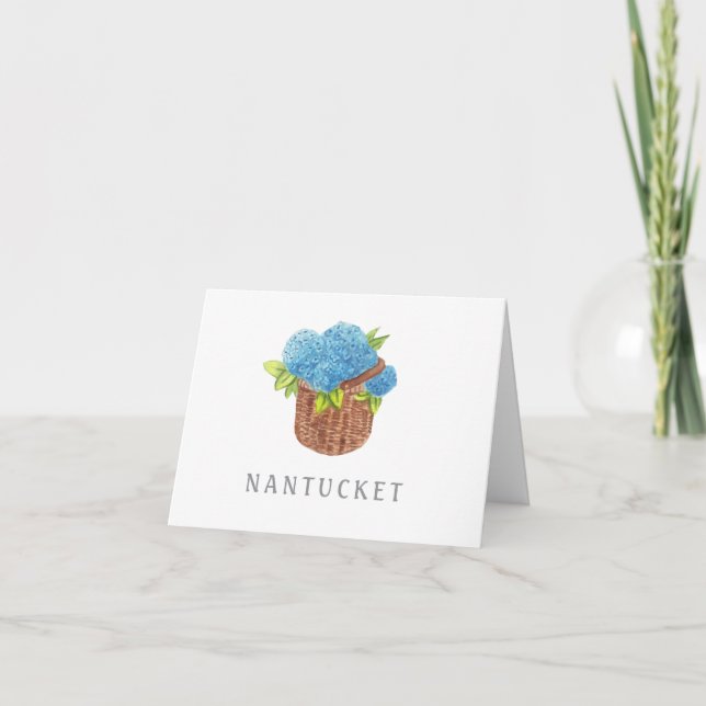 Anpassningsbar Nantucket Basket Blue Hydrangeas Fo Anteckningskort (Framsida)