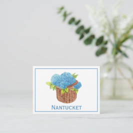 Anpassningsbar Nantucket Basket Blue Hydrangeas Ta Anteckningskort