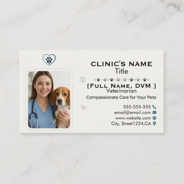 Anpassningsbar näringslivskort för veterinärklinik visitkort (Framsida)