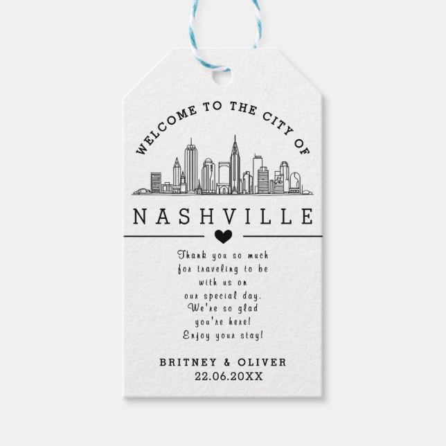 Anpassningsbar Nashville Skyline - Bröllop Välkomm Presentetikett (Framsidan)