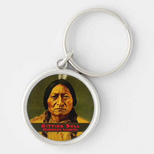 Anpassningsbar Native Indian Chief Sitta Bull   Rund Silverfärgad Nyckelring (Framsidan)