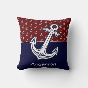 Anpassningsbar Nautical Anchor Bathroom Maroon Nav Kudde