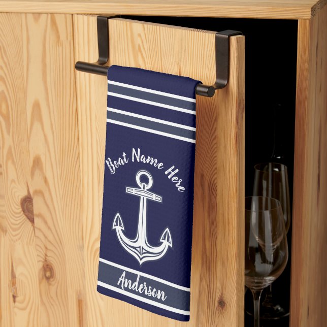 Anpassningsbar Nautical Anchor Bathroom Mörk Navy  Kökshandduk (Thirds Fold)