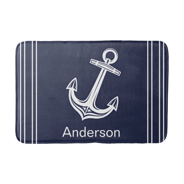Anpassningsbar Nautical Anchor Bathroom Ocean Navy Badrumsmatta (Framsidan)
