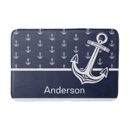 Anpassningsbar Nautical Anchor Bathroom Ocean Navy Badrumsmatta