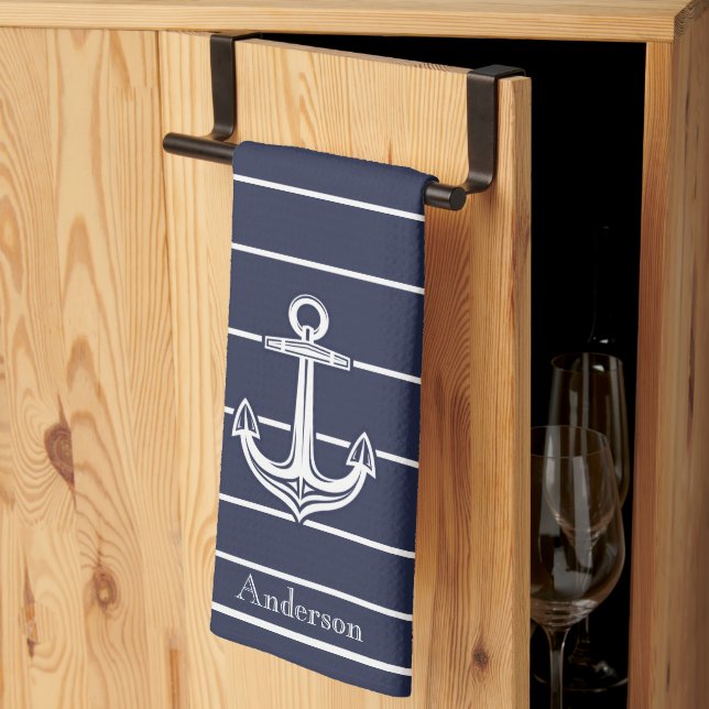 Anpassningsbar Nautical Anchor Bathroom Ocean Navy Kökshandduk (Thirds Fold)