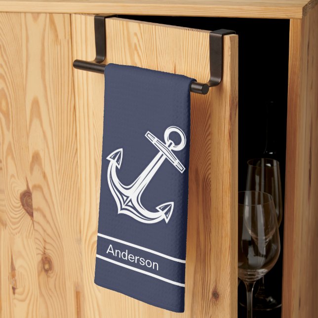 Anpassningsbar Nautical Anchor Bathroom Ocean Navy Kökshandduk (Thirds Fold)