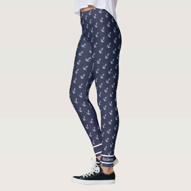Anpassningsbar Nautical Anchor Bathroom Ocean Navy Leggings (Vänster)