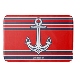 Anpassningsbar Nautical Anchor Bathroom Red Navy B Badrumsmatta