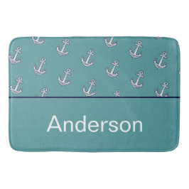 Anpassningsbar Nautical Anchor Bathroom Teal Navy Badrumsmatta