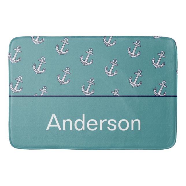 Anpassningsbar Nautical Anchor Bathroom Teal Navy  Badrumsmatta (Framsidan)