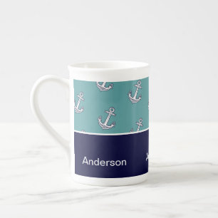 Anpassningsbar Nautical Anchor Bathroom Teal Navy Benporslin Mugg
