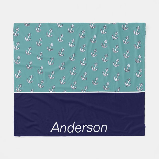 Anpassningsbar Nautical Anchor Bathroom Teal Navy  Fleecefilt (Framsidan (Horisontell))