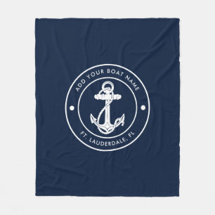 Anpassningsbar Nautical Anchor Boat Namn Navy Blue Fleecefilt
