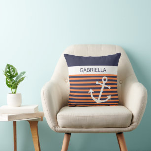 Anpassningsbar Nautical Anchor Light Orange Rand M Kudde