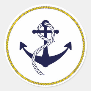 Anpassningsbar Nautical Anchor Navy Blue Guld Runt Klistermärke