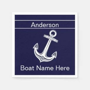 Anpassningsbar Nautical Anchor Navy Blue n White N Pappersservett